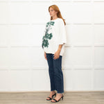 Dries Van Noten Cream Green Floral Shortsleeve Sweatshirt