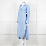 Eudon Choi Blue Cotton Button Up Asymmetric Shirt Dress