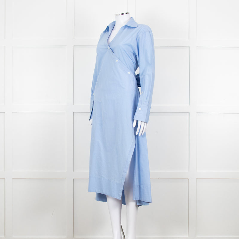 Eudon Choi Blue Cotton Button Up Asymmetric Shirt Dress