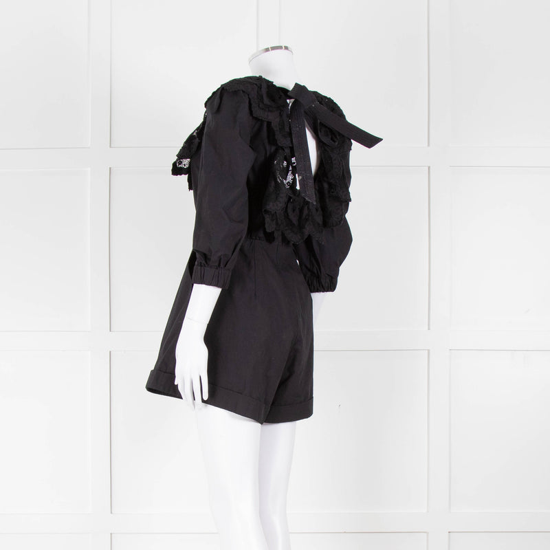 Self Portrait Black Playsuit Broderie Collar