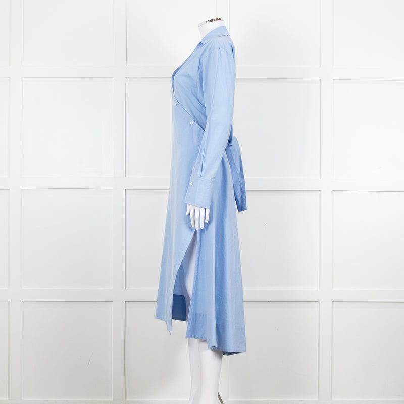Eudon Choi Blue Cotton Button Up Asymmetric Shirt Dress