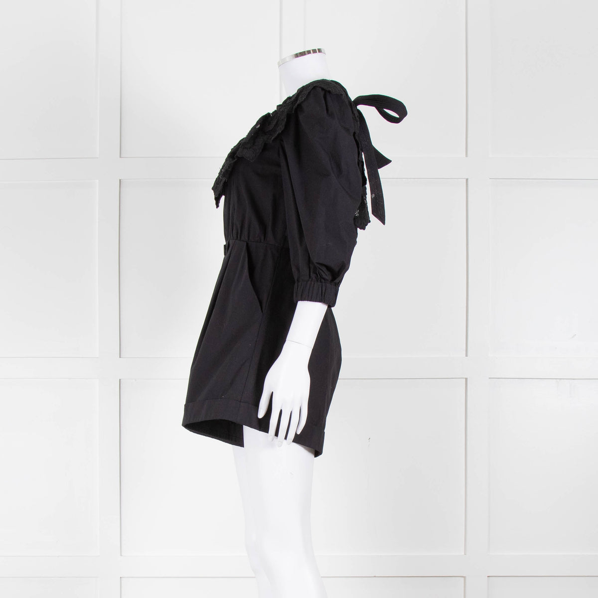 Self Portrait Black Playsuit Broderie Collar