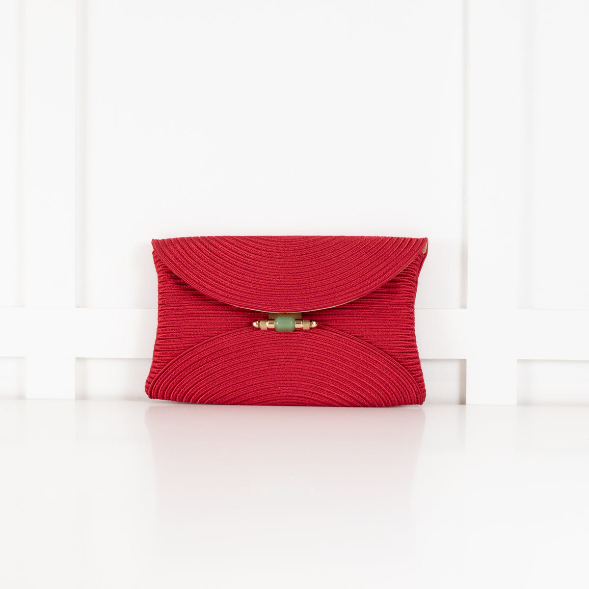 Shanghai Tang Red Braided Gold Chain Clutch