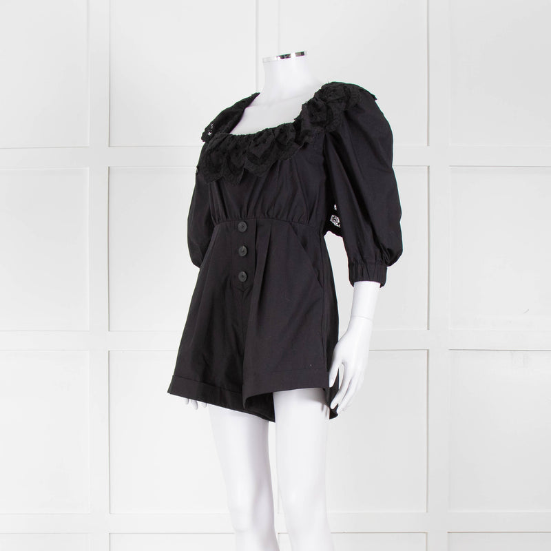 Self Portrait Black Playsuit Broderie Collar