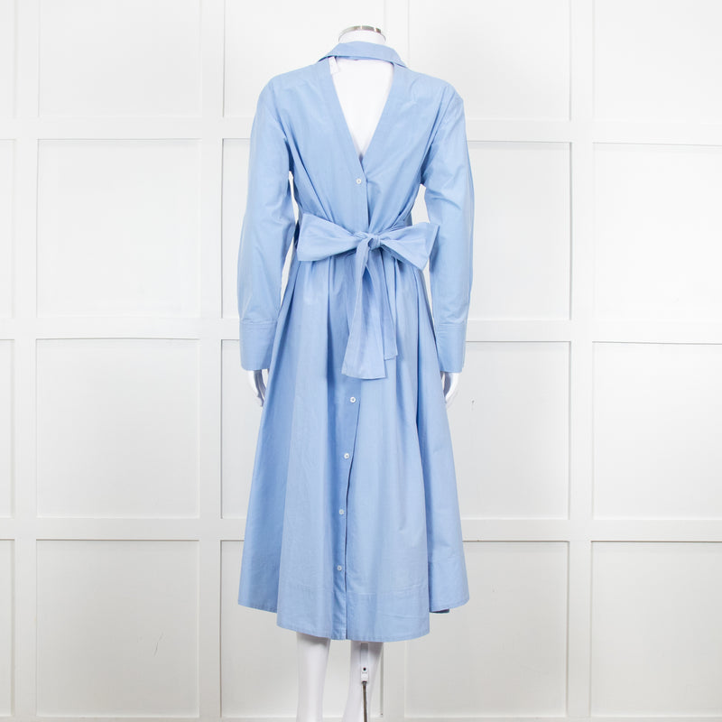 Eudon Choi Blue Cotton Button Up Asymmetric Shirt Dress