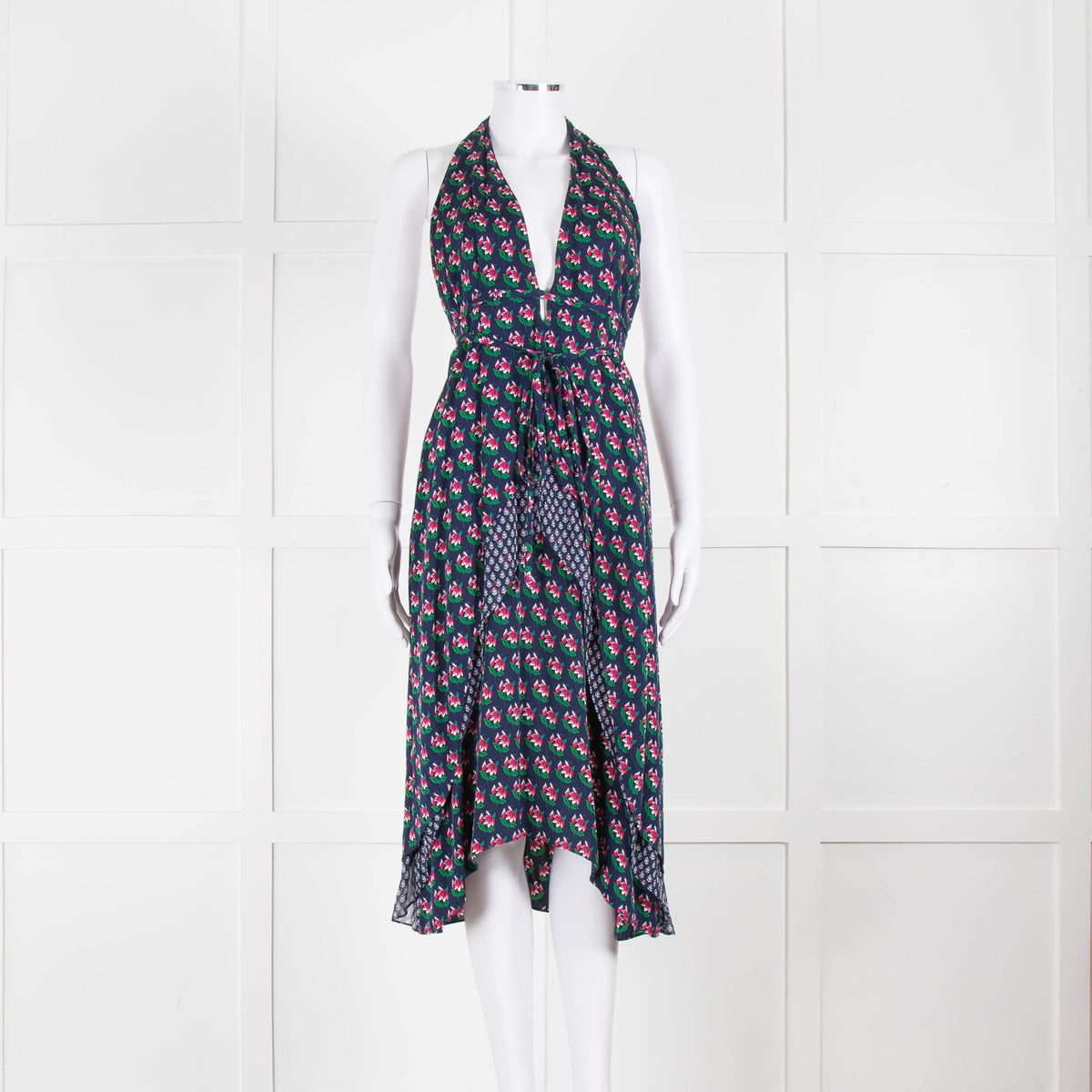 Diane Von Furstenberg Blue And Pink Halter Neck Dress