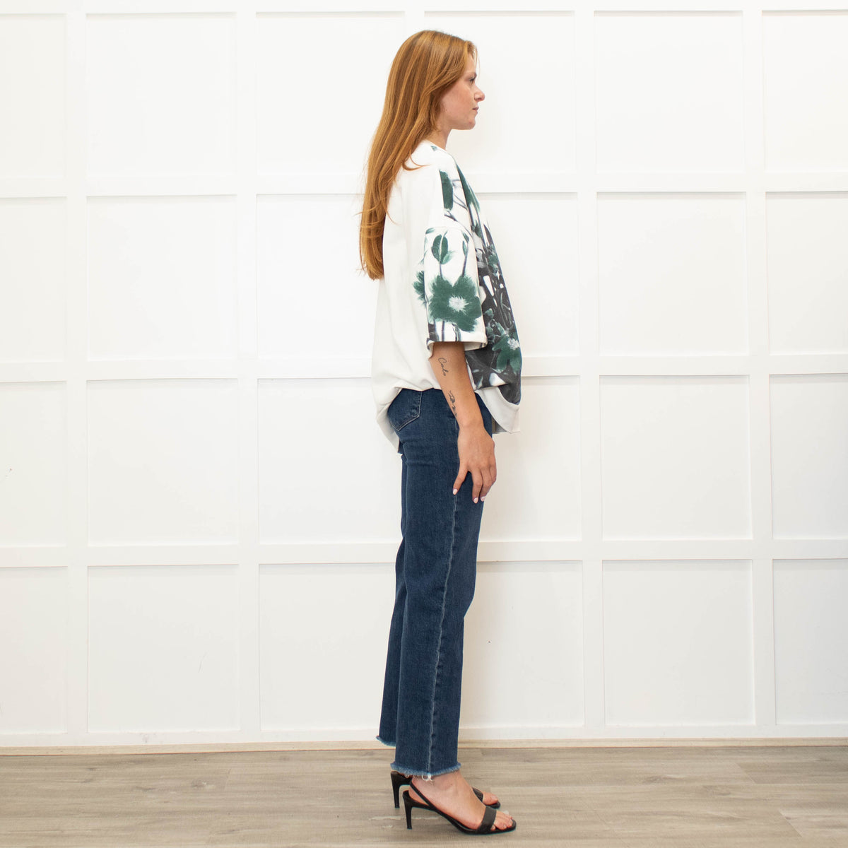 Dries Van Noten Cream Green Floral Shortsleeve Sweatshirt
