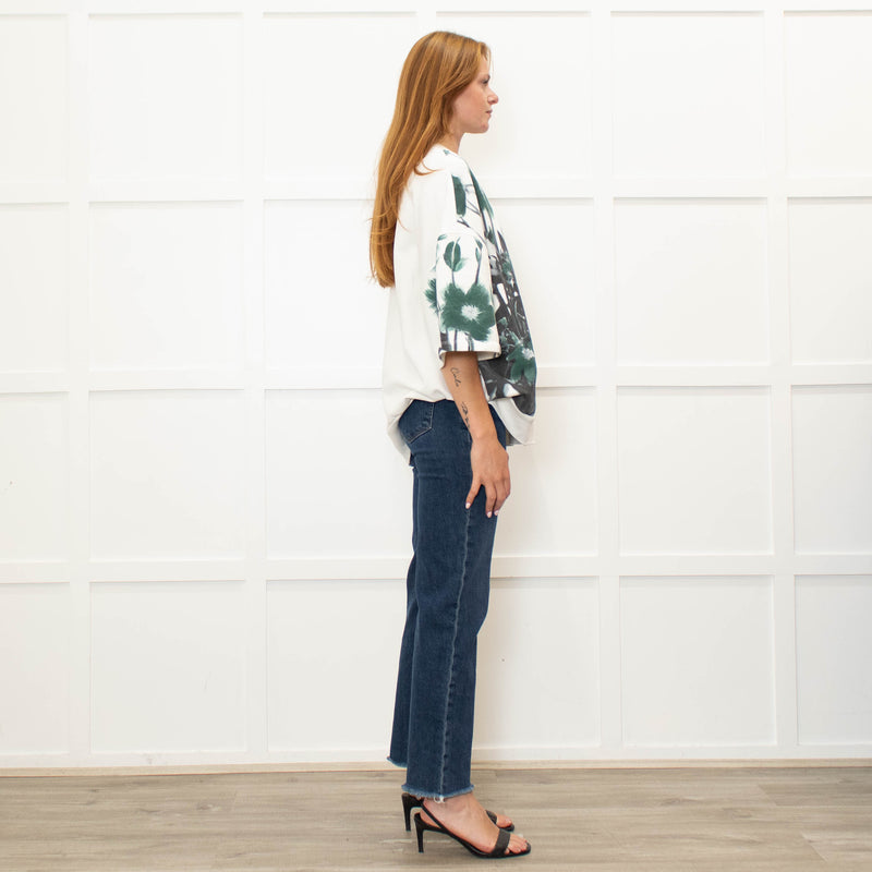 Dries Van Noten Cream Green Floral Shortsleeve Sweatshirt