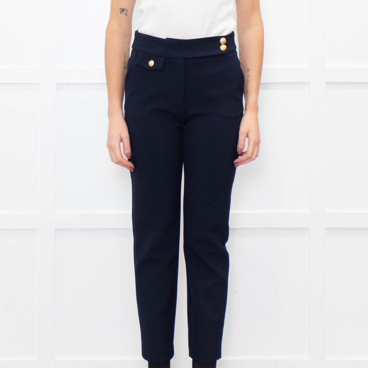 Veronica Beard Blue Trousers Renzo Pant Gold Buttons
