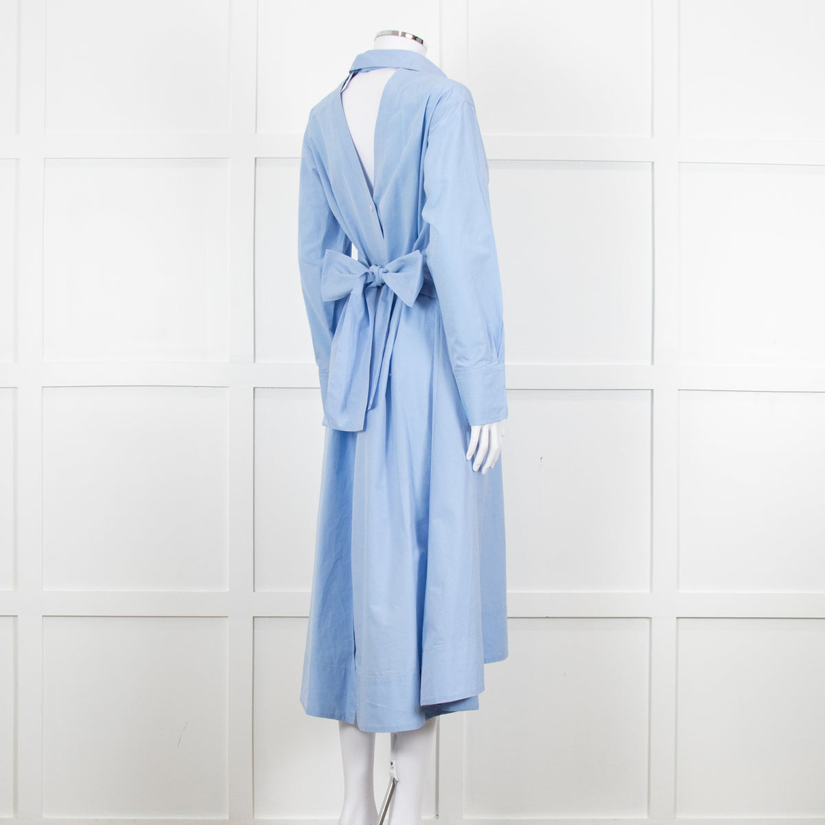 Eudon Choi Blue Cotton Button Up Asymmetric Shirt Dress
