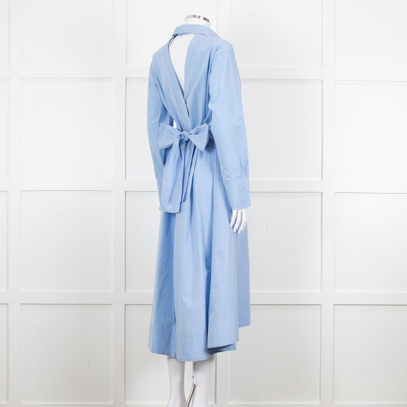 Eudon Choi Blue Cotton Button Up Asymmetric Shirt Dress