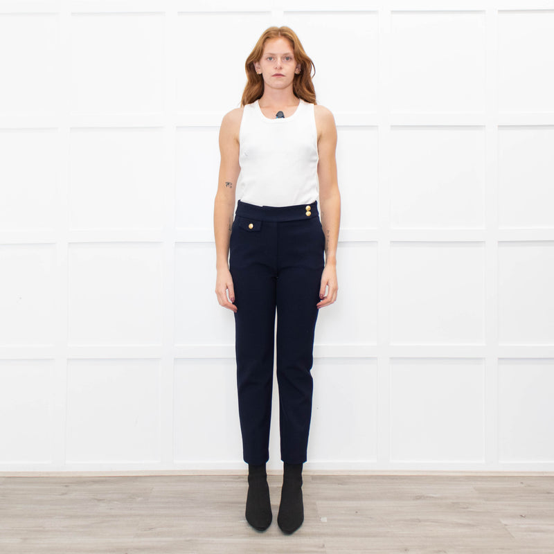 Veronica Beard Blue Trousers Renzo Pant Gold Buttons