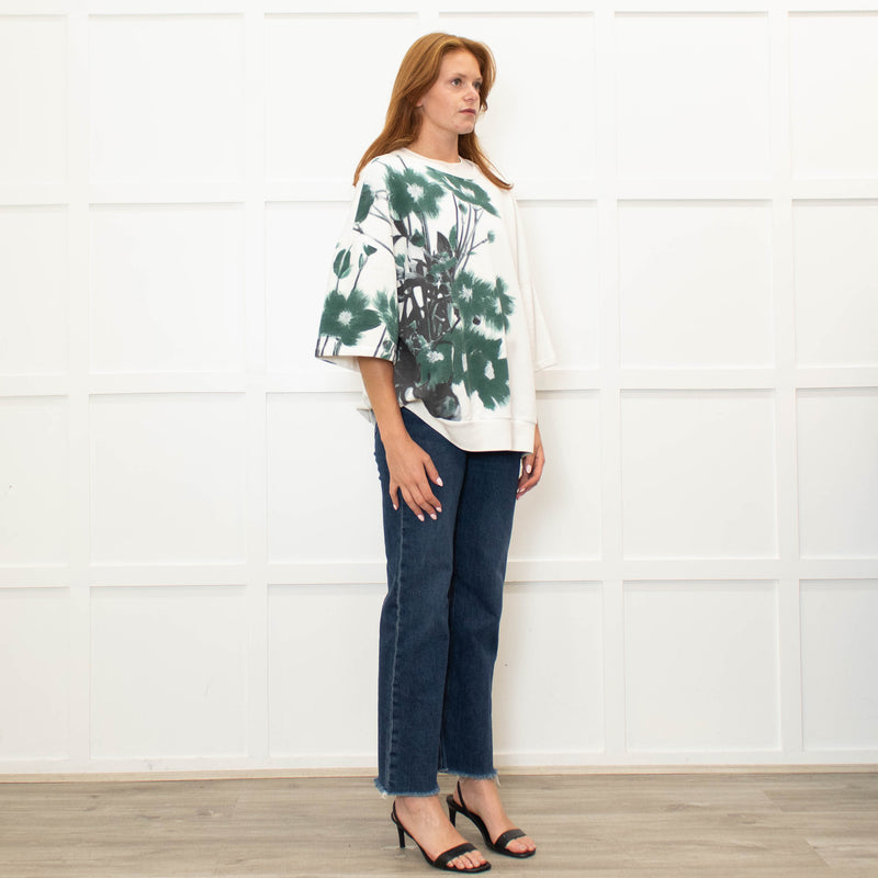 Dries Van Noten Cream Green Floral Shortsleeve Sweatshirt
