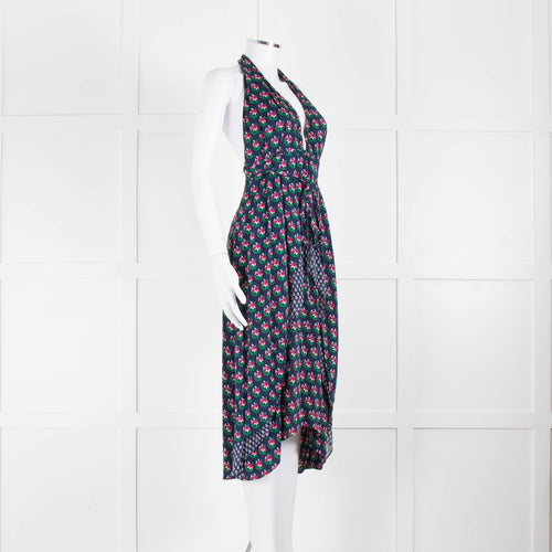 Diane Von Furstenberg Blue And Pink Halter Neck Dress