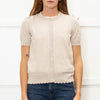 Wyse Beige Merino Wool Scallop Shape Cardigan