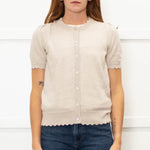 Wyse Beige Merino Wool Scallop Shape Cardigan
