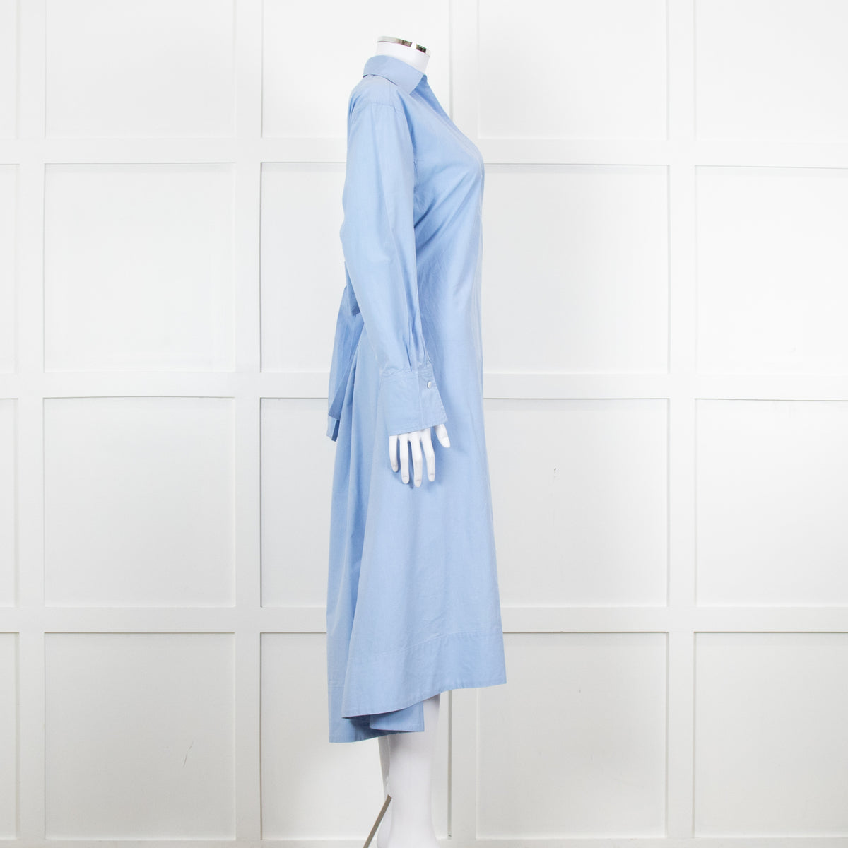 Eudon Choi Blue Cotton Button Up Asymmetric Shirt Dress