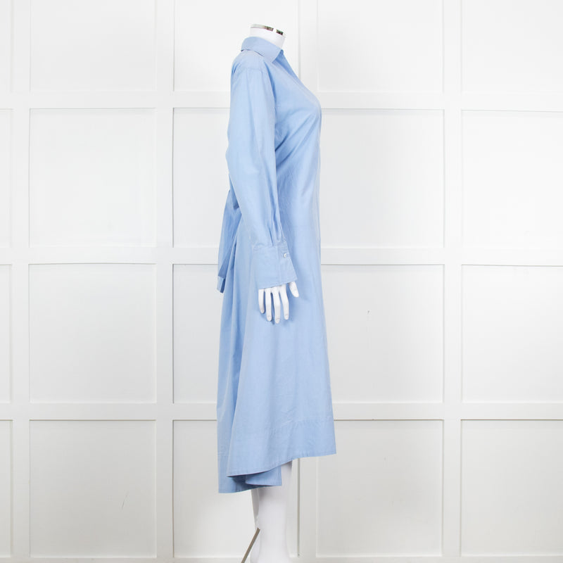 Eudon Choi Blue Cotton Button Up Asymmetric Shirt Dress