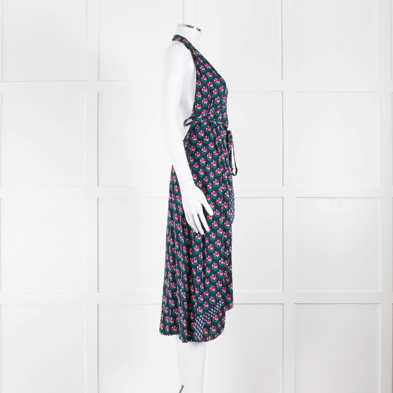 Diane Von Furstenberg Blue And Pink Halter Neck Dress