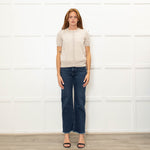 Wyse Beige Merino Wool Scallop Shape Cardigan