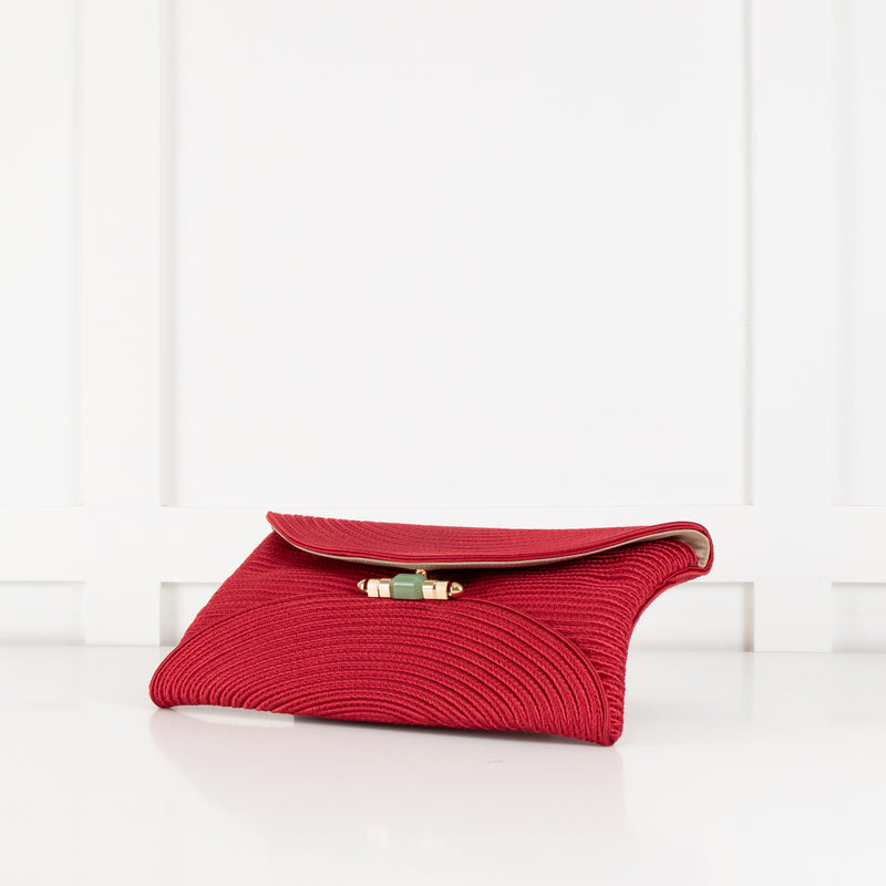 Shanghai Tang Red Braided Gold Chain Clutch