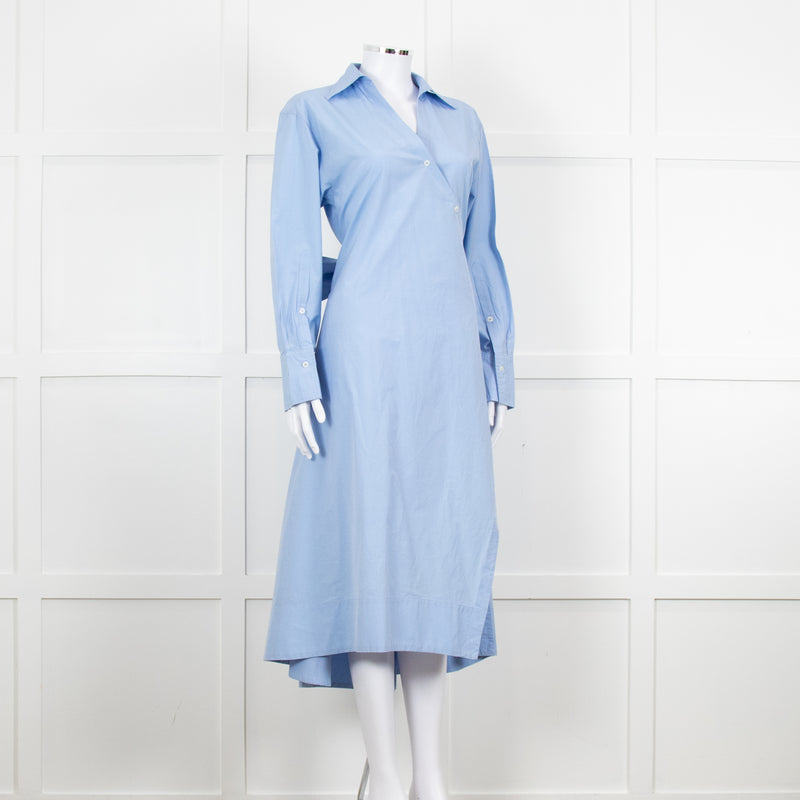 Eudon Choi Blue Cotton Button Up Asymmetric Shirt Dress