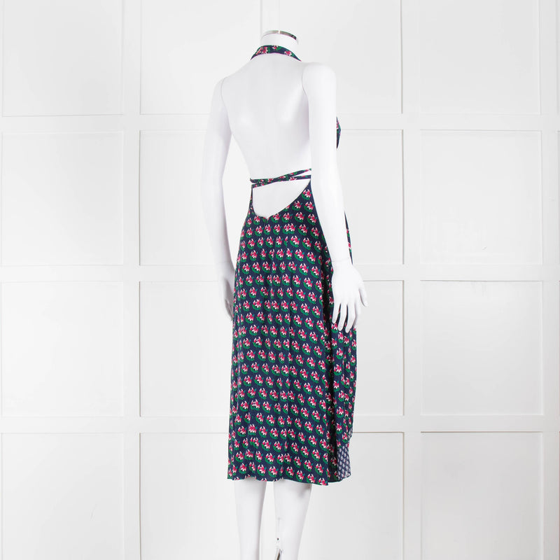 Diane Von Furstenberg Blue And Pink Halter Neck Dress