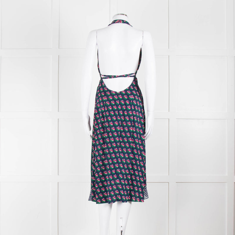 Diane Von Furstenberg Blue And Pink Halter Neck Dress