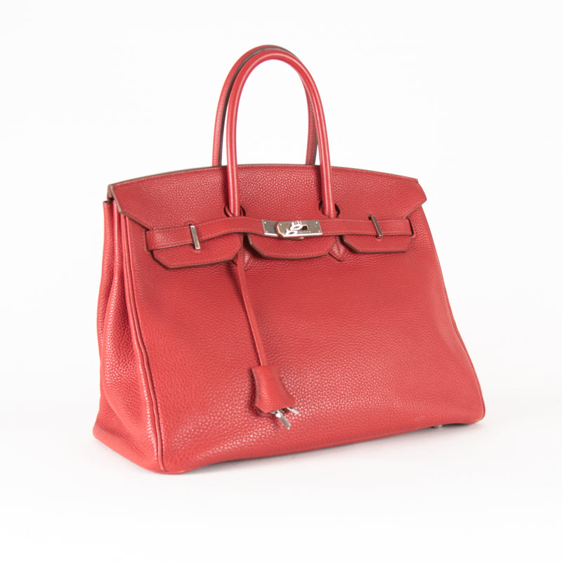 Hermes Birkin 35 Bag In Rouge Casaque Togo Leather Palladium Hardware