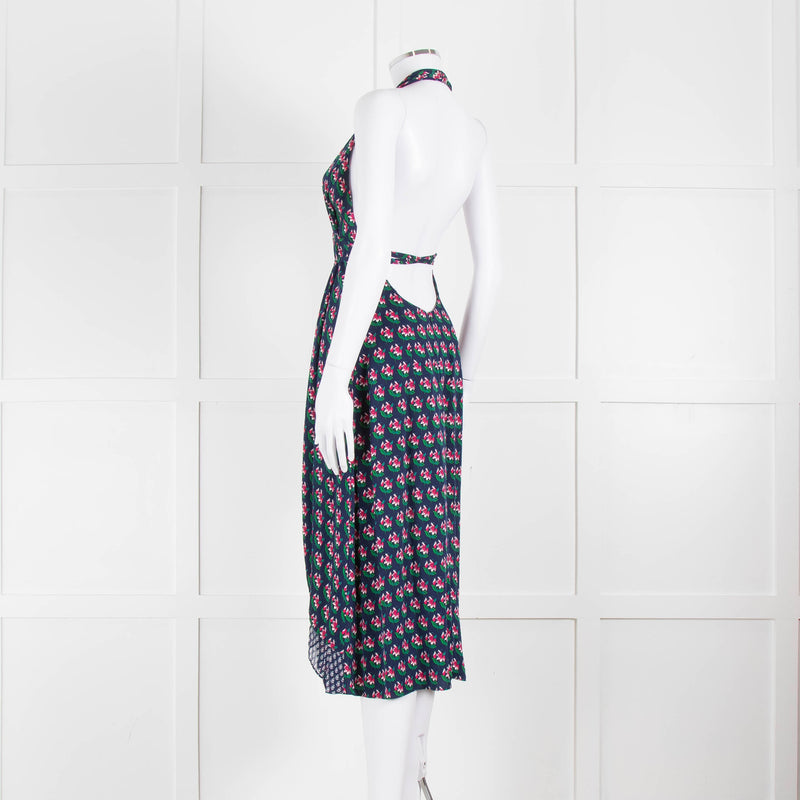 Diane Von Furstenberg Blue And Pink Halter Neck Dress