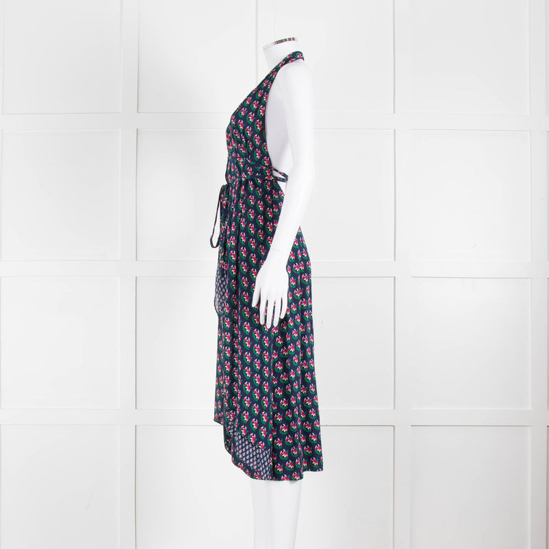 Diane Von Furstenberg Blue And Pink Halter Neck Dress
