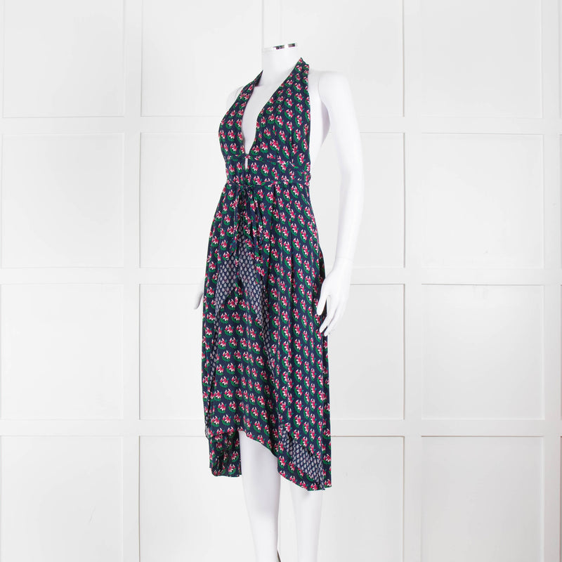 Diane Von Furstenberg Blue And Pink Halter Neck Dress
