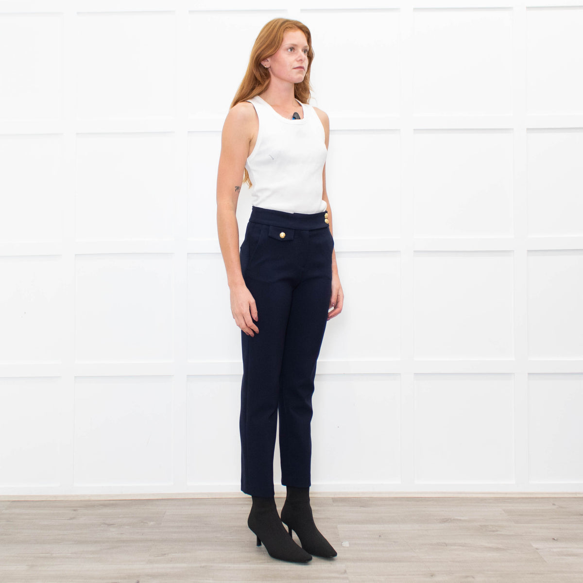 Veronica Beard Blue Trousers Renzo Pant Gold Buttons