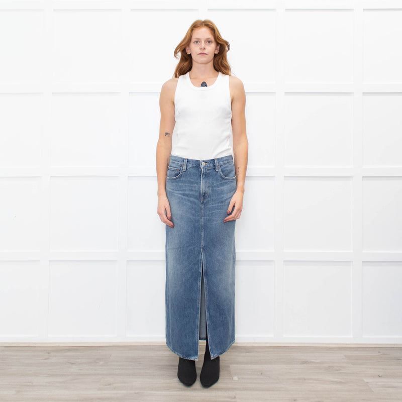 Agolde Pale Blue Denim Long Skirt With Front Split