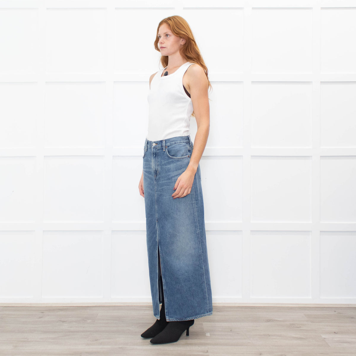 Agolde Pale Blue Denim Long Skirt With Front Split
