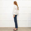 Lug Von Siga Cream Blue Flower Embroidered Lace Detailed Sleeved Top
