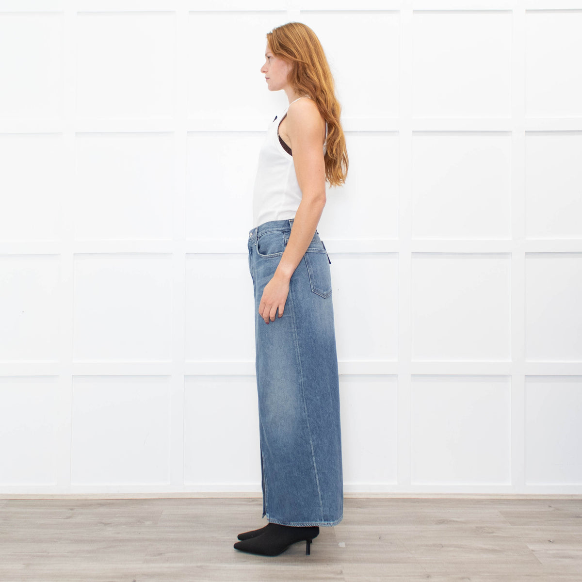 Agolde Pale Blue Denim Long Skirt With Front Split