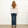 Lug Von Siga Cream Blue Flower Embroidered Lace Detailed Sleeved Top