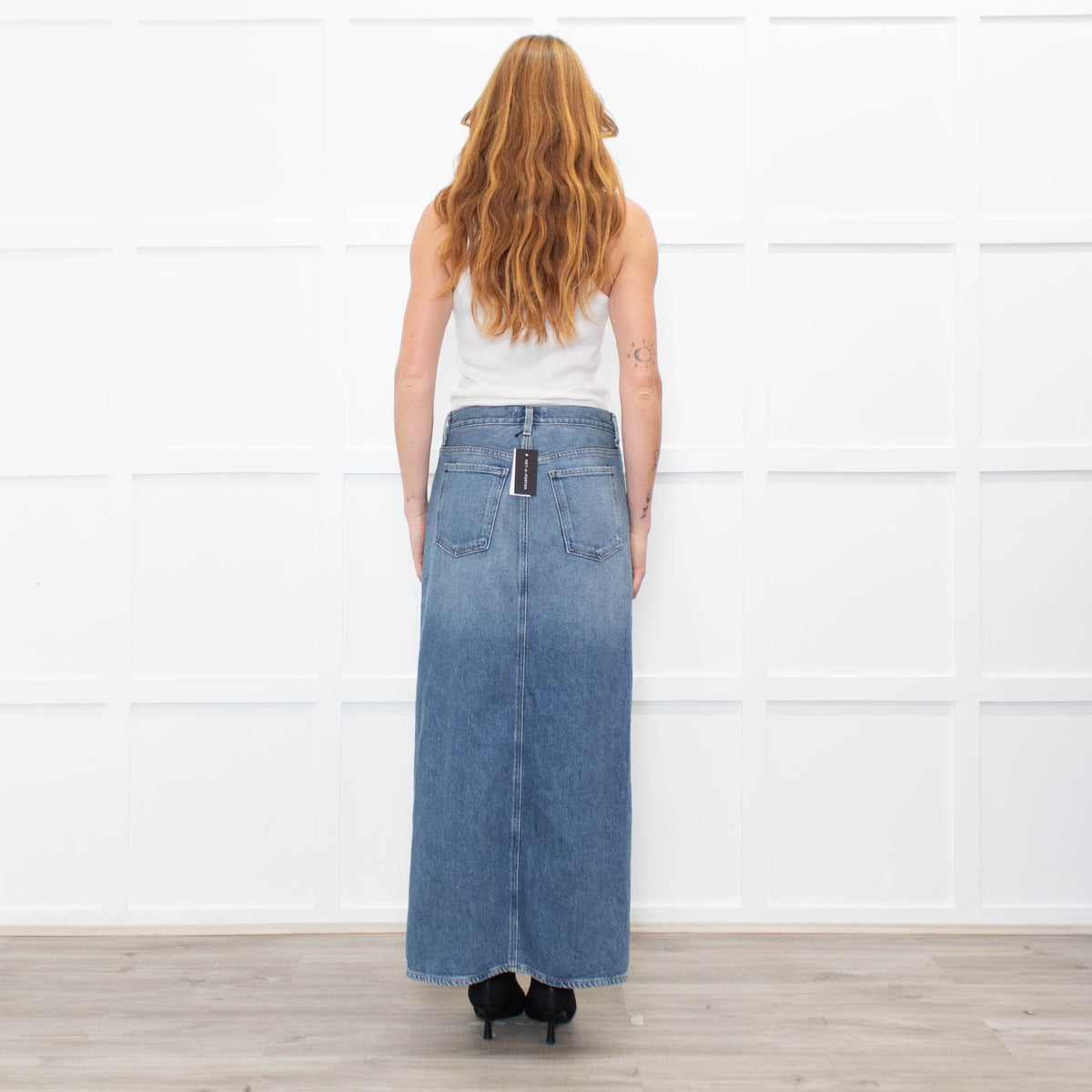 Agolde Pale Blue Denim Long Skirt With Front Split