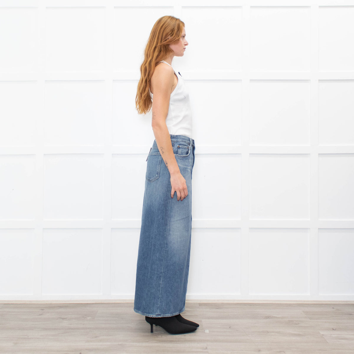Agolde Pale Blue Denim Long Skirt With Front Split