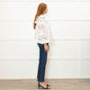 Lug Von Siga Cream Blue Flower Embroidered Lace Detailed Sleeved Top