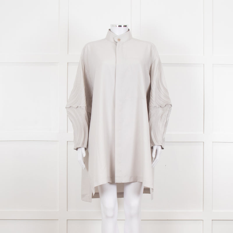 Issey Miyake Grey Pleated Sleeve Longline Jacket