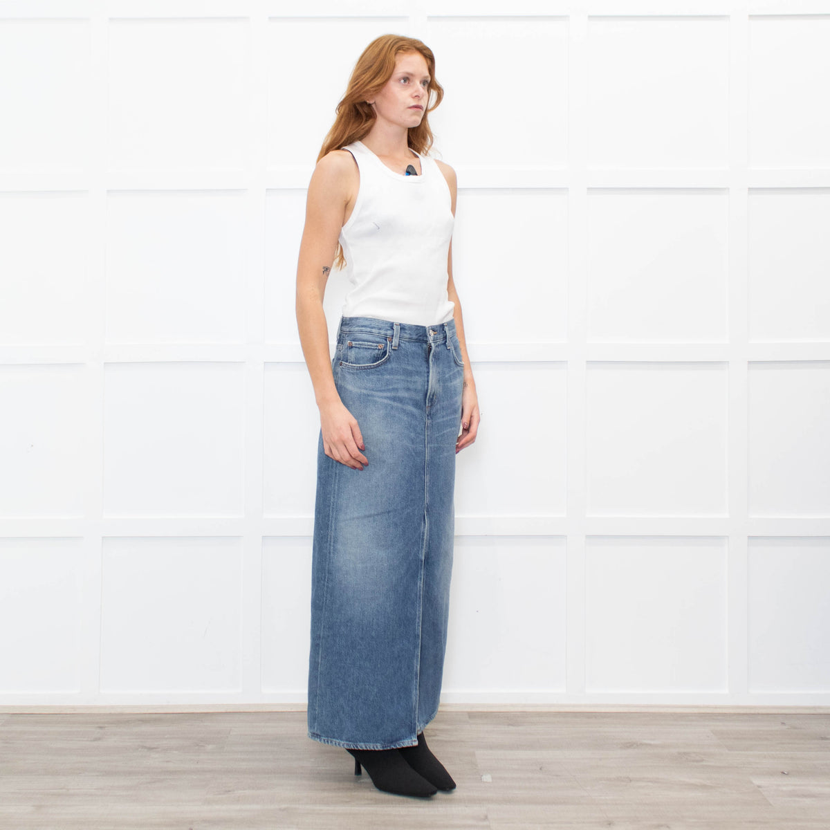 Agolde Pale Blue Denim Long Skirt With Front Split