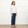 Lug Von Siga Cream Blue Flower Embroidered Lace Detailed Sleeved Top