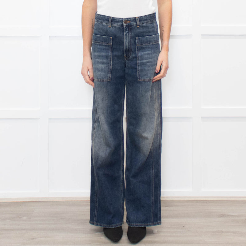 Me + Em Dark Blue Flared Jeans With Front Pockets