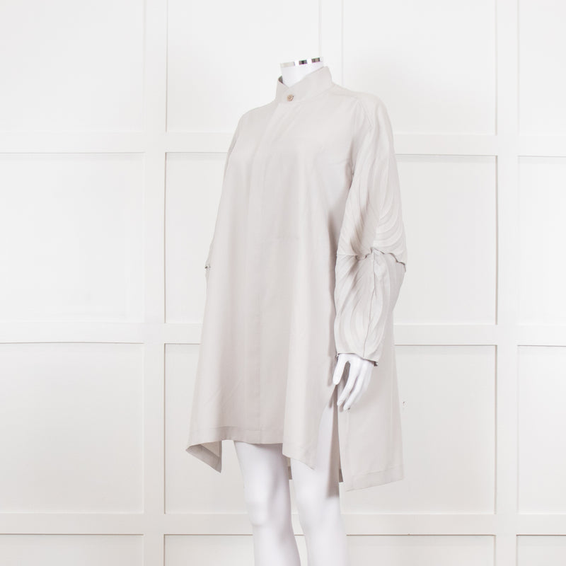 Issey Miyake Grey Pleated Sleeve Longline Jacket