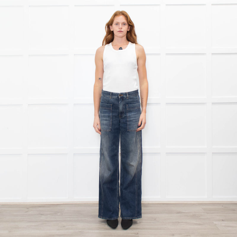 Me + Em Dark Blue Flared Jeans With Front Pockets