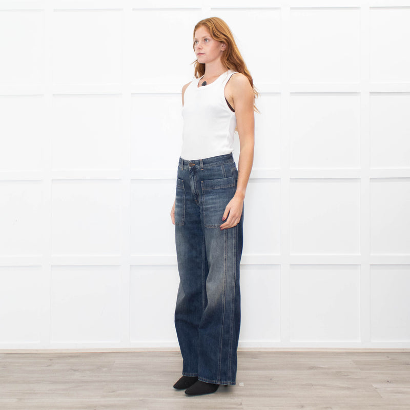 Me + Em Dark Blue Flared Jeans With Front Pockets