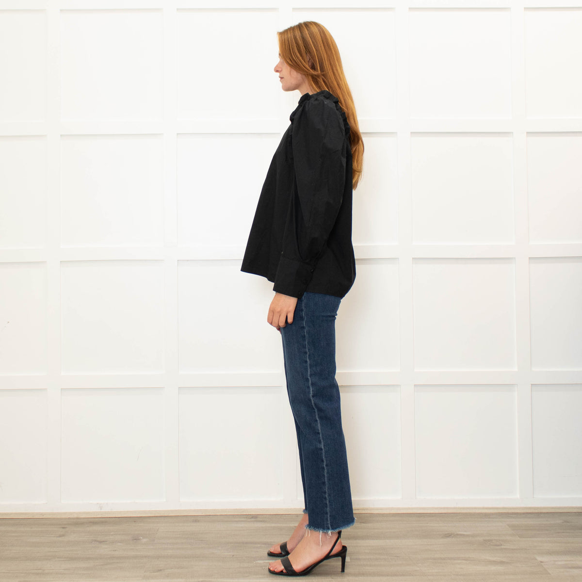 Ba&Sh Black Cotton Frill Trim Puff Sleeve Top