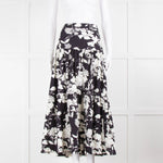 Maje Black and Cream Floral Tiered Maxi Skirt